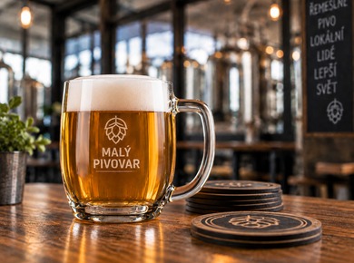 Bierglas mit dem Logo einer Craft-Brauerei im eigenen Taproom