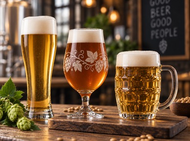 Unterschiedliche Bierglasformen für Lager, Ale und weitere Bierstile